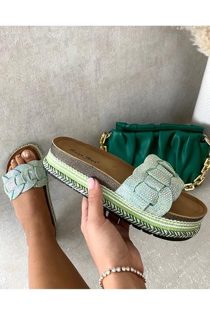 Black Erin Open Toe Embellished Strap Slide Platform Sandals