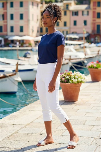 White Cropped Stretch Trouser