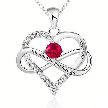 Metallic Ruby Gemstone Heart Romantic Love Silver Necklace