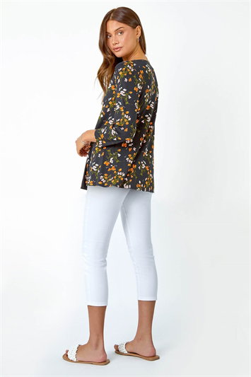 Floral Print V-Neck Tunic Swing Stretch Top 19261508