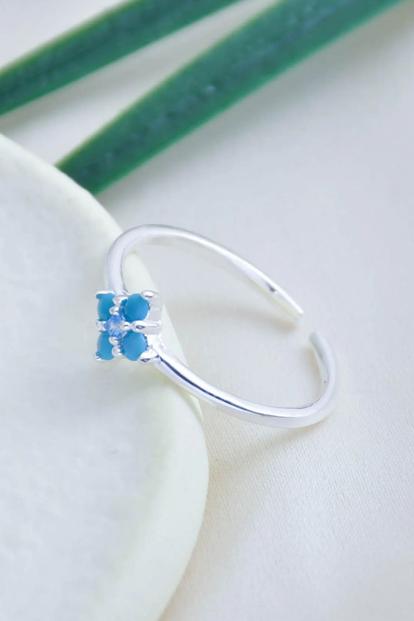 Blue Sterling Silver Turquoise Floral Ring