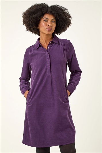 Purple Corduroy Tunic Shirt Dress
