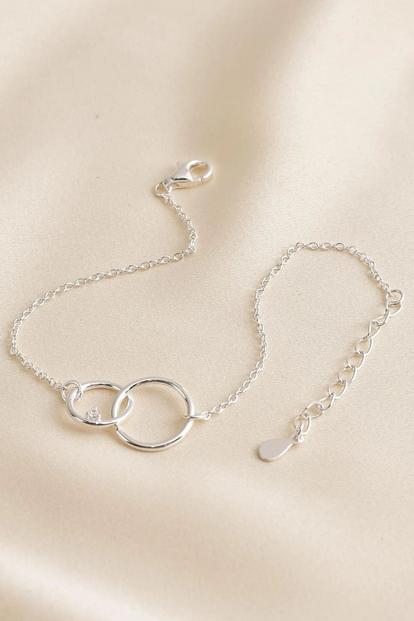 Metallic Sterling Silver Cz Dainty Circles Bracelet