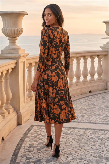 Leaf Print Wrap Midi Dress 14571089