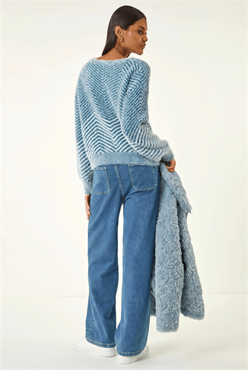 Blue Abstract Stripe Knit Jumper