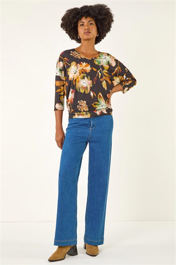 Floral Bubble Hem Stretch Top 19462059