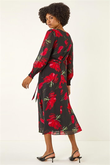 Floral Tie Waist Midi Dress 14804478