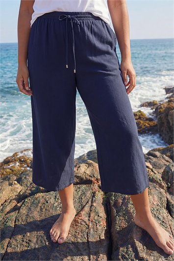 Curve Linen Blend Cropped Trousers 18073560