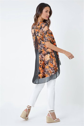Tropical Print Chiffon Hem Stretch Tunic Top 19231664