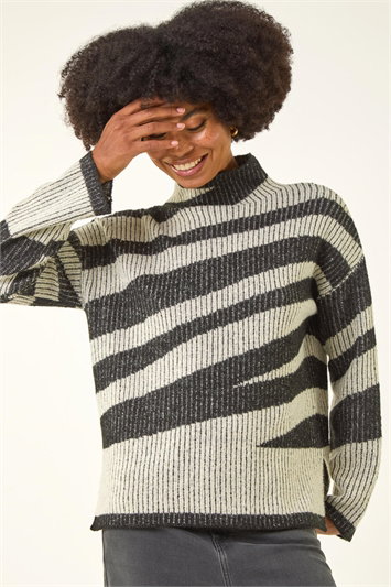 Grey Abstract Stripe Knit Jumper