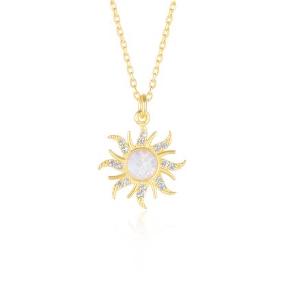 Metallic White Opal Sun & Sunburst Necklace In Sterling Silver