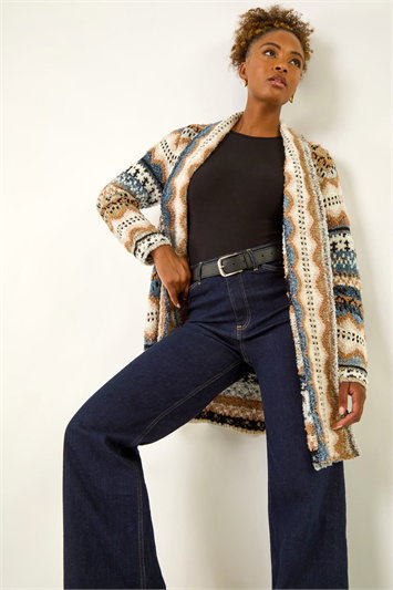 Cream Boucle Jacquard Knitted Cardigan