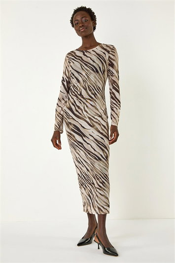 Zebra Print Mesh Maxi Stretch Dress 14694159