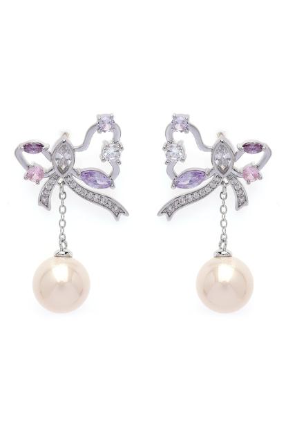 Metallic Silver Colored Butterfly Drop Earrings