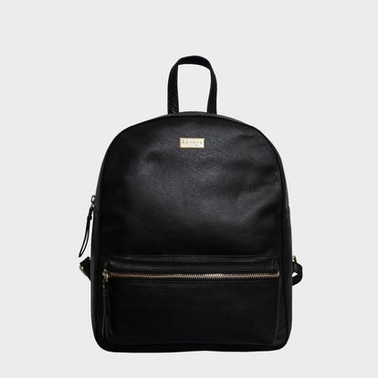 Black 'Eden' Full Grain Small Leather Zip Top Backpack