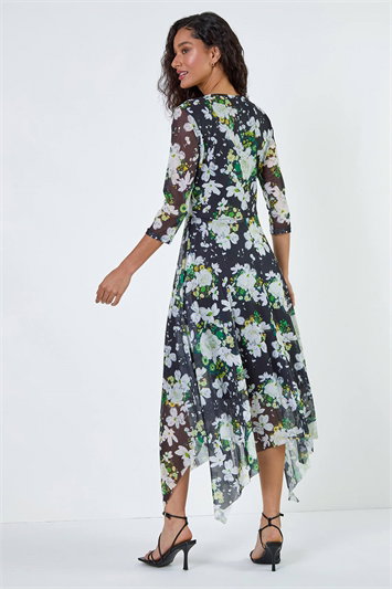 Abstract Stretch Mesh Hanky Hem Wrap Dress 14560634