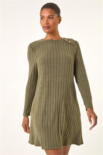 Green Textured Ribbed Swing Dress