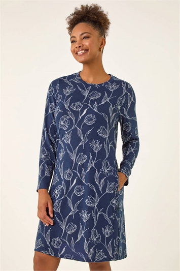Floral Print Side Button Stretch Dress 14800260