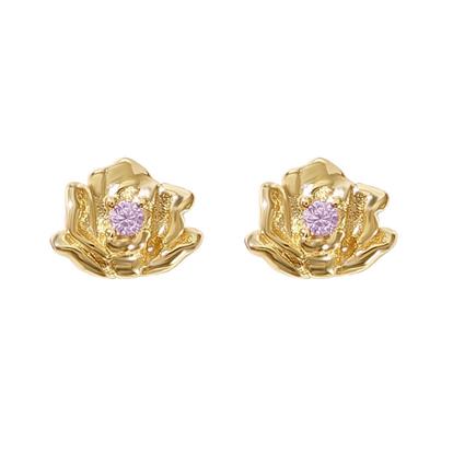 Metallic Alexandrite June Birthstone Rose Birthflower Gold Plated Stud Earrings
