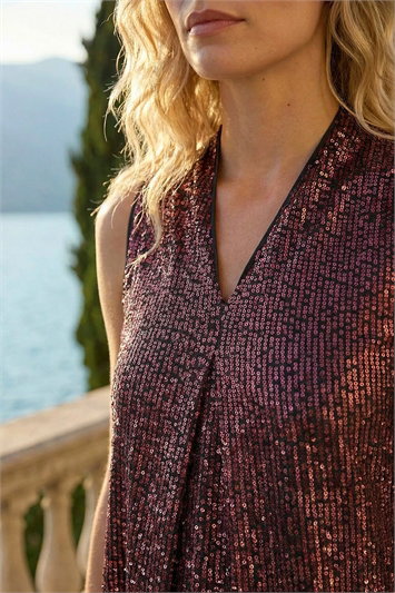 Sequin Pleat Front Vest Top 19314179
