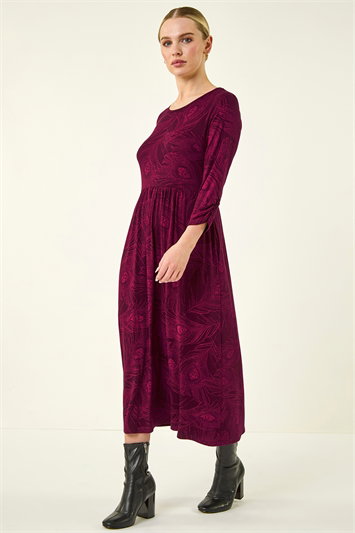 Petite Feather Print Stretch Midi Dress 14896451