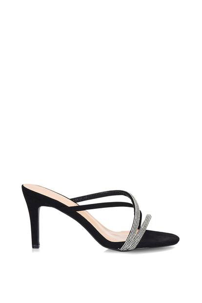 Black 'Teddie' Diamante Cross Over Strappy Sandal Stiletto High Mule Heels