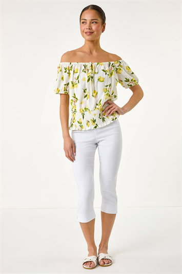 Petite Lemon Print Bardot Blouson Top 20208338