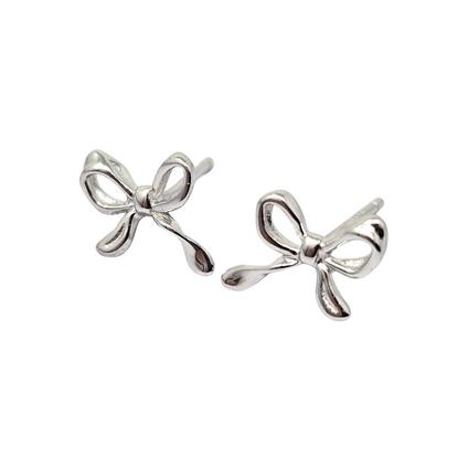 Metallic Cute Bow Tie Bowknot Silver Everyday Stud Earrings
