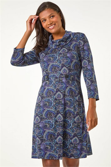 Abstract Cowl Tab Detail Dress 14603676