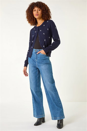 Blue Bow Embroidered Cardigan
