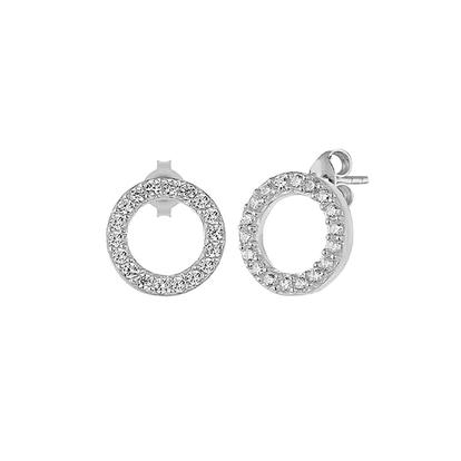 Metallic Sterling Silver Zirconia Circle Round Earring