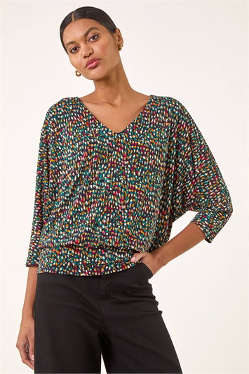 Green Abstract Bubble Hem Top