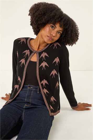 Black Metallic Print Knit Cardigan