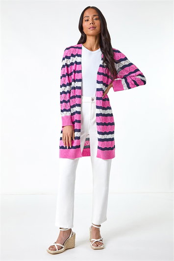 Petite Stripe Pointelle Knit Cardigan 16197472