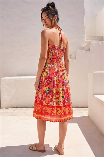Petite Print Shirred Midi Dress 14926672