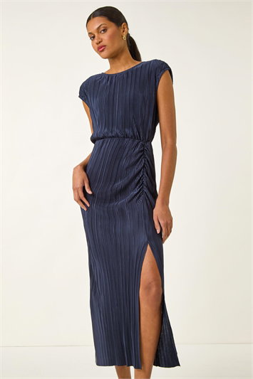 Plisse Cowl Back Midi Dress 14739660