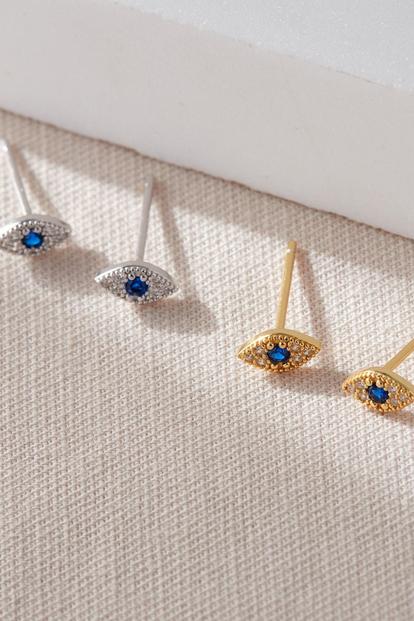 Metallic Sterling Silver Evil Eye Sparkly Studs