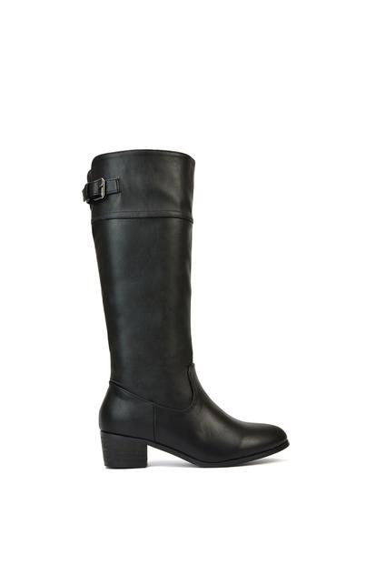 Black 'Caiden' Knee High Boots Low Heel Western Style