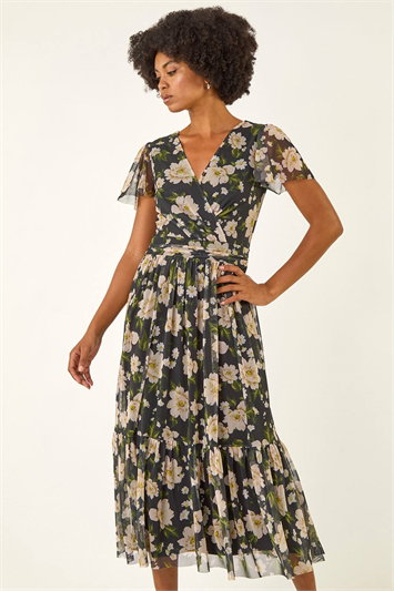 Floral Print Mesh Midi Dress 14794708