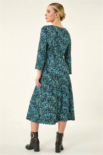 Abstract Print Twist Front Midi Dress 14907208