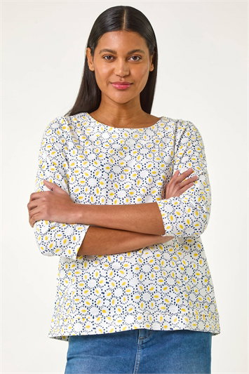 Yellow Abstract Print Jersey Top