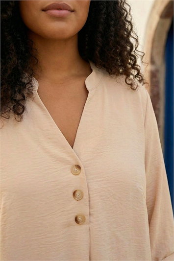 Curve Textured Buttoned Tunic Top 20058388