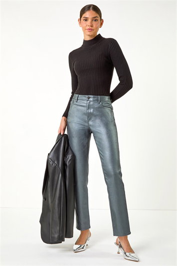 Metallic Coated Mom Style Trousers 18066371