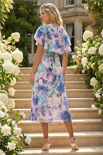 Floral Print Cape Back Midi Dress 14731948