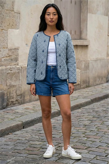 Blue Petite Quilted Padded Jacket