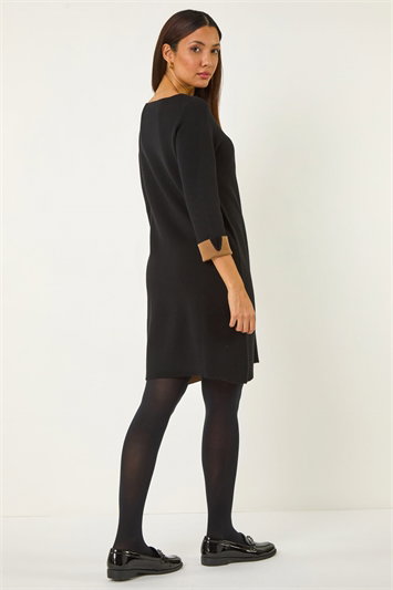 Contrast Sleeve Knitted Shift Dress 14637608