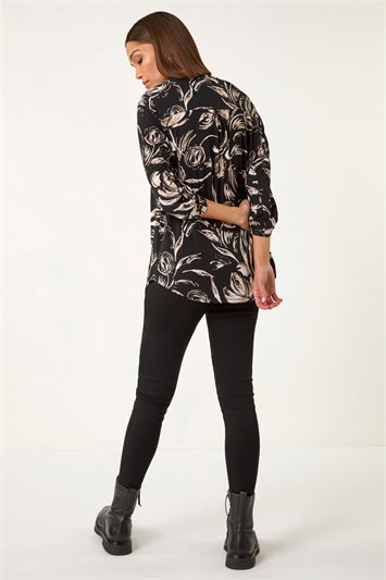 Abstract Print Shoulder Pleat Shirt 19373788