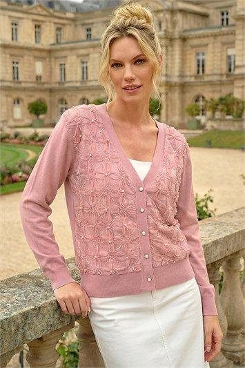 Floral Button V-Neck Knit Cardigan 16331872