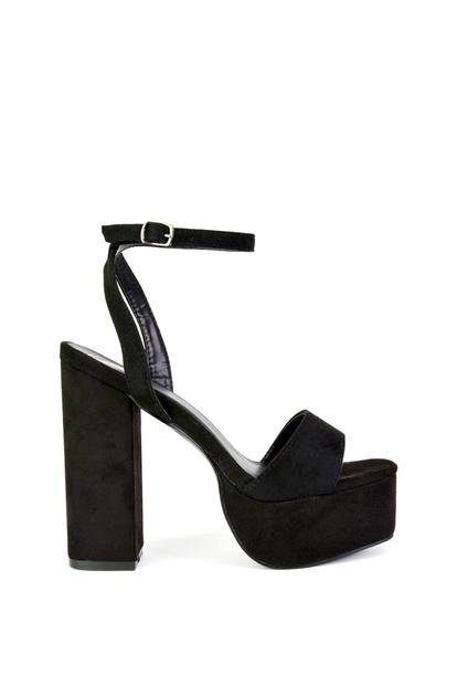 Black 'Jayce' Strappy Chunky Block High Heel Platform Shoes With Square Toe