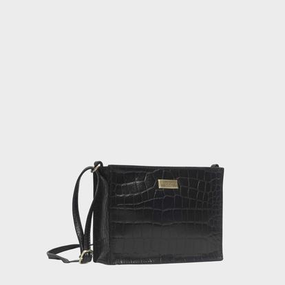 Black 'Susan' Croc Real Leather Rectangle Box Crossbody Bag